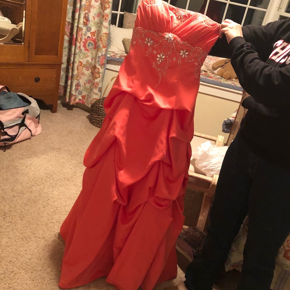 Coral/orange Strapless Prom Dress
